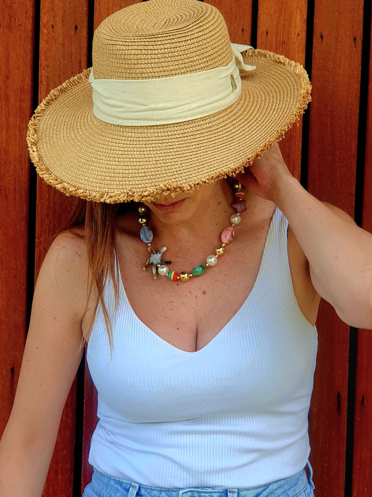 Collier Océane été Plage en Résine avec Fausse Coquille et Étoile de Mer