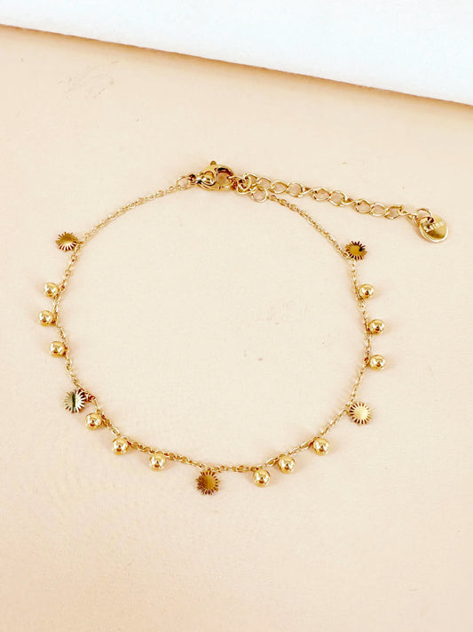 Bracelet Claudine chaîne perles et soleil