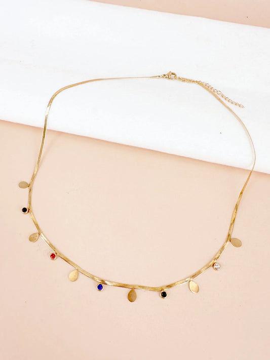 Collier Cathy pampilles gouttes et strass colorés