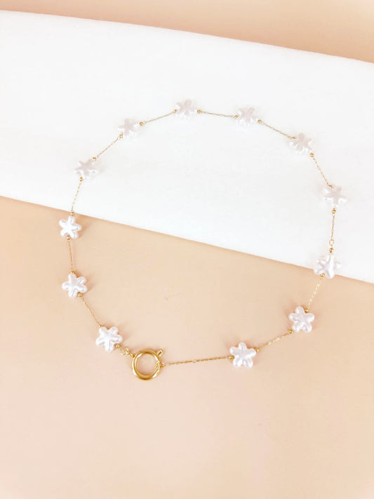 Collier Marguerite perles fleur avec fermoir pour charms