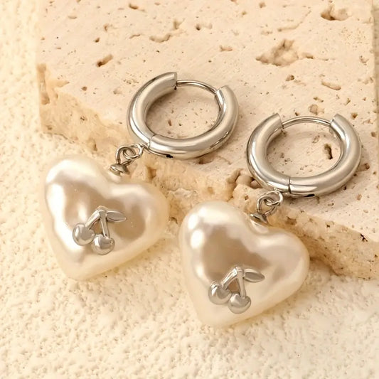 Boucle d'oreilles Rose coeur cerise