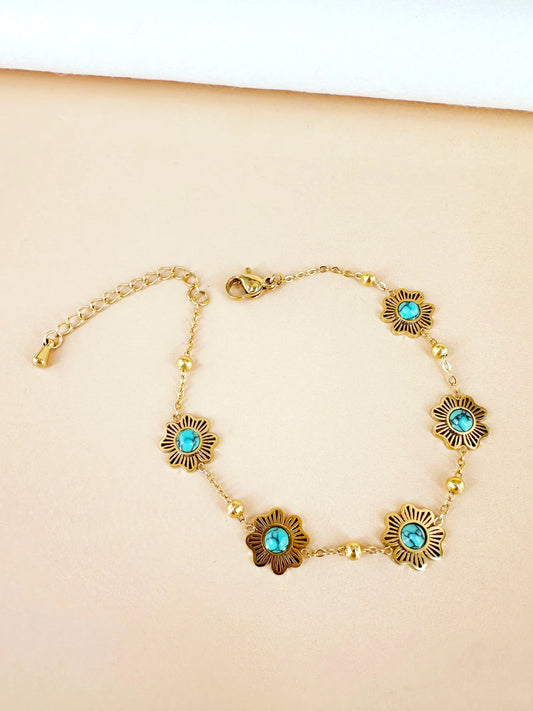 Bracelet Léa avec fleurs et perles turquoise